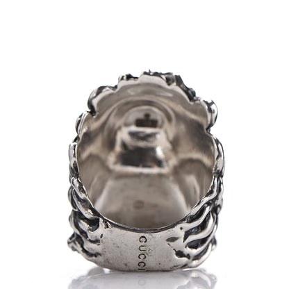 Gucci Metal Crystal Lion Head Ring 8.5 Red Aged Silver 4 of 7