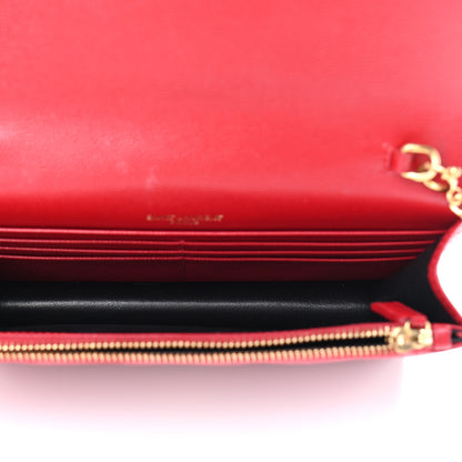 Saint Laurent Grain De Poudre Matelasse Chevron Monogram Envelope Chain Wallet New Red 5 of 11