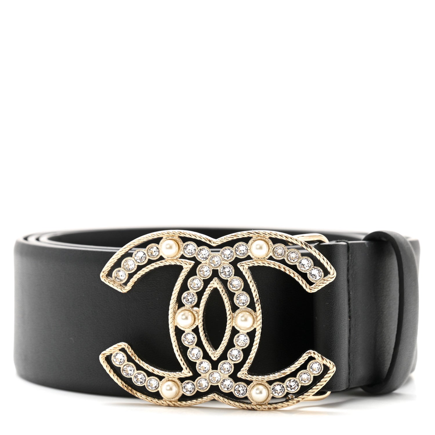 Chanel Pearl Crystal Sparkling Pearls CC Belt 85 34 Black 1 of 5