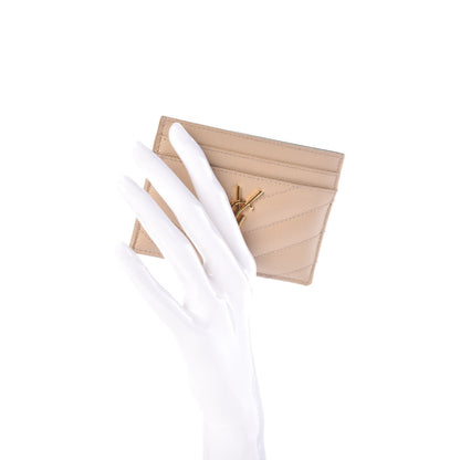 Saint Laurent Grain De Poudre Matelasse Chevron Monogram Credit Card Case Nude Powder 2 of 8