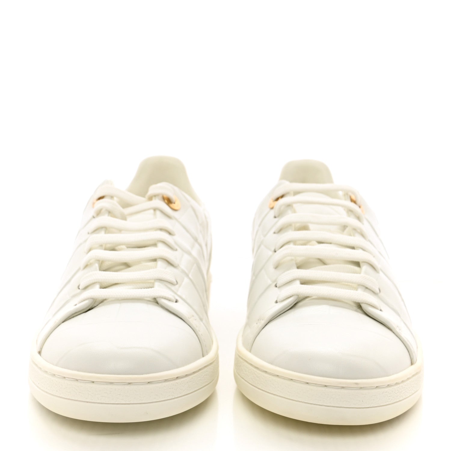 Louis Vuitton Calfskin Crocodile Embossed Frontrow Sneakers 38 White 2 of 13