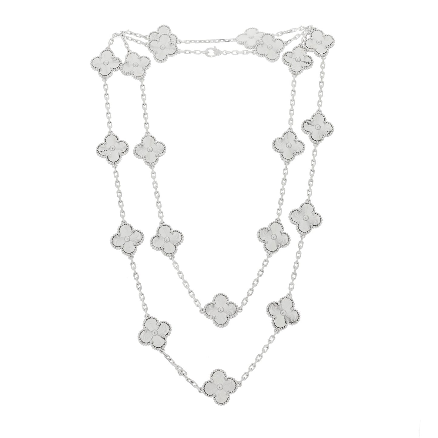 18K White Gold 20 Motifs Guilloche Vintage Alhambra Necklace