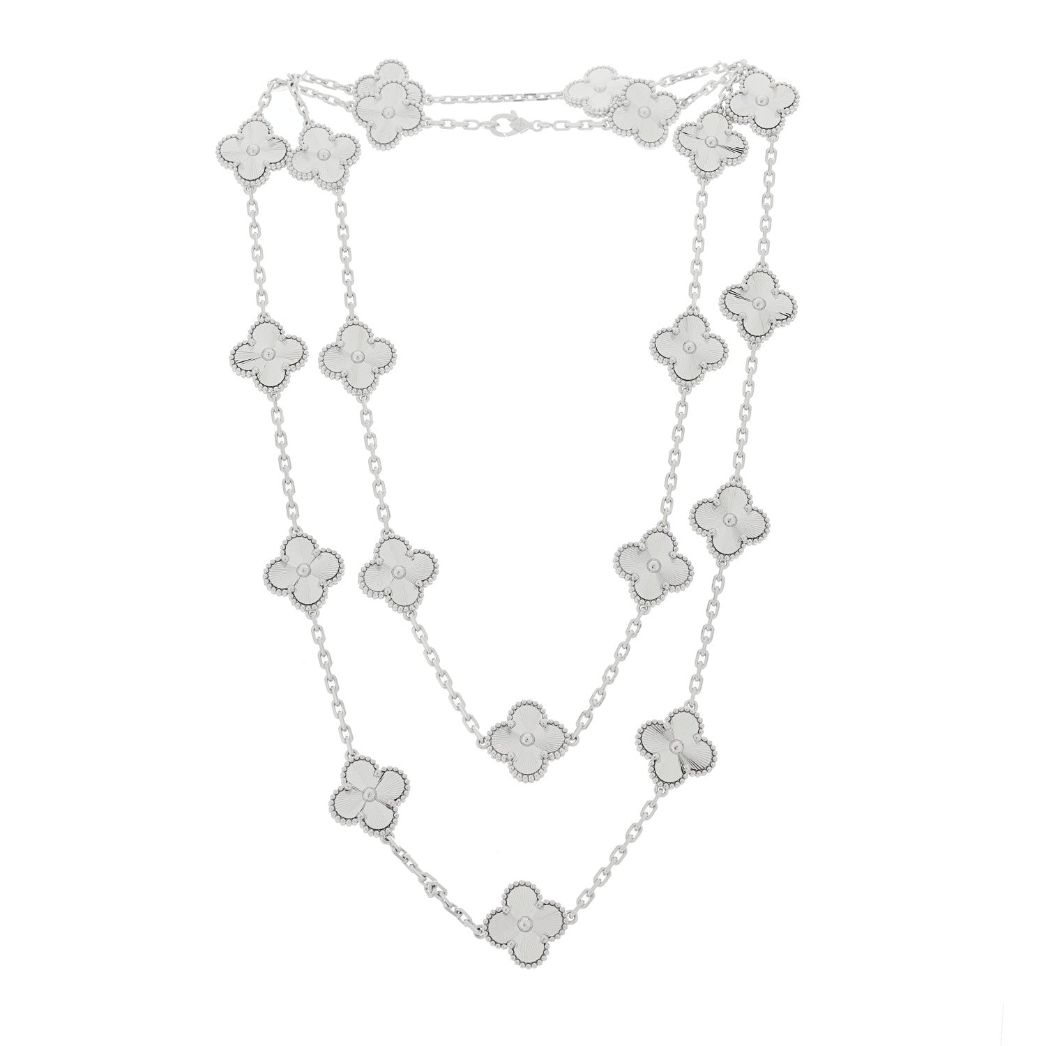 Van Cleef & Arpels 18K White Gold 20 Motifs Guilloche Vintage Alhambra Necklace 3 of 7