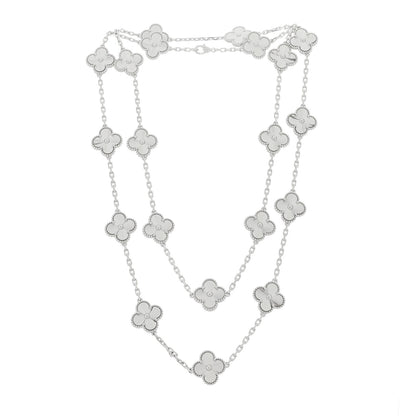 Van Cleef & Arpels 18K White Gold 20 Motifs Guilloche Vintage Alhambra Necklace 3 of 7