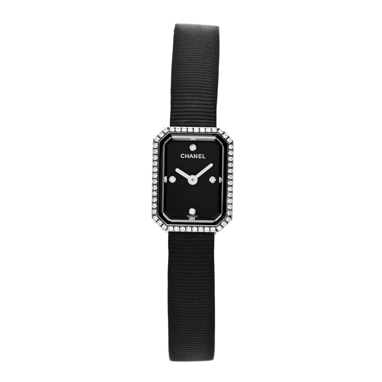 Stainless Steel Rubber Diamond Bezel 16mm Premiere Quartz Watch Black