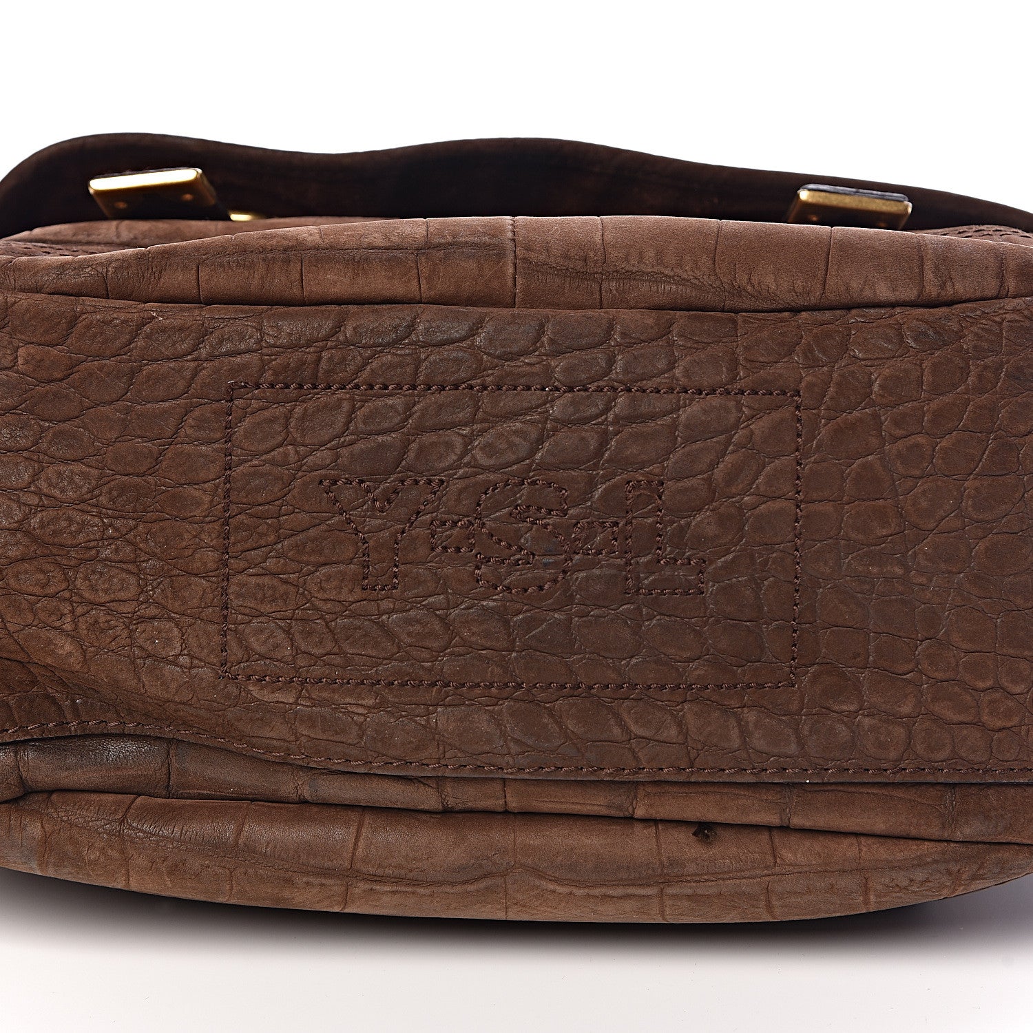 Saint Laurent Crocodile Embossed Nubuck Besace Shoulder Bag Brown Sand 12 of 13