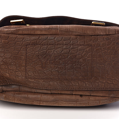 Saint Laurent Crocodile Embossed Nubuck Besace Shoulder Bag Brown Sand 12 of 13