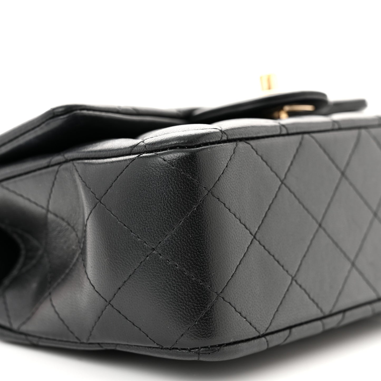 Lambskin Quilted Mini Top Handle Rectangular Flap Black