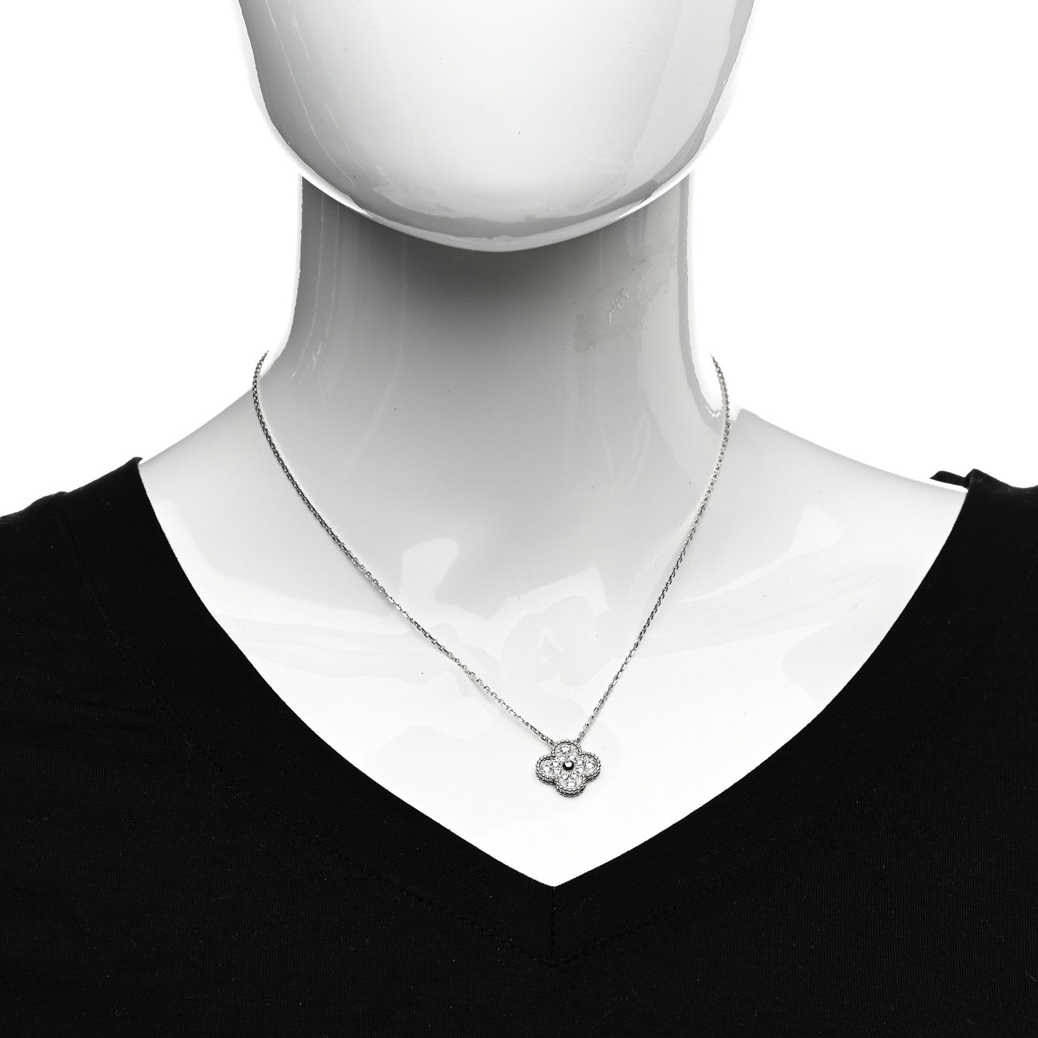 Van Cleef & Arpels 18K White Gold Diamond Vintage Alhambra Pendant Necklace 2 of 6