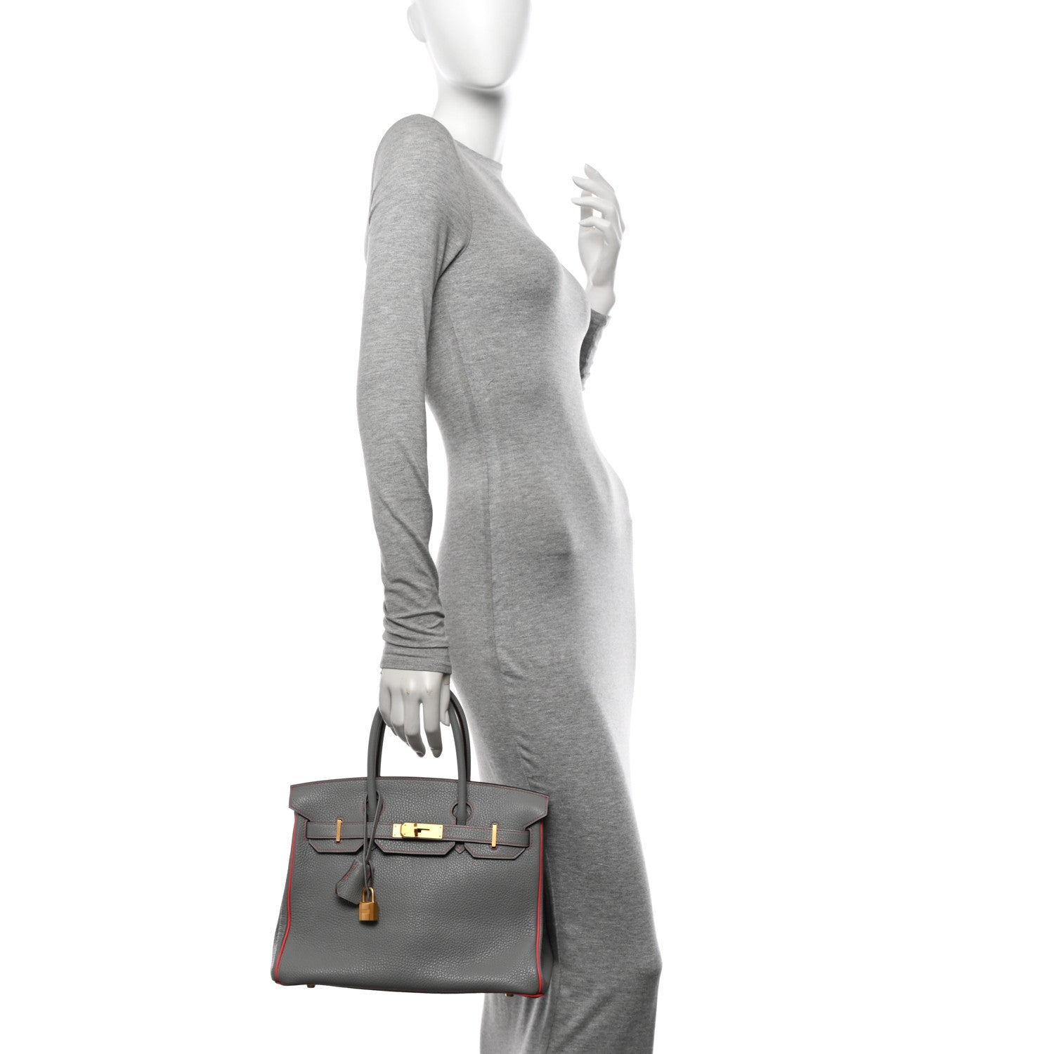 Hermes Togo Horseshoe Birkin 30 Gris Mouette Feu 2 of 11