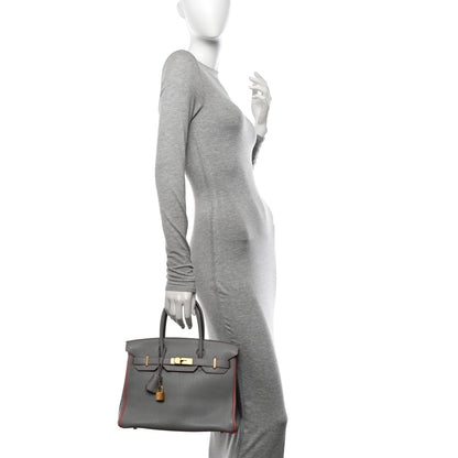 Hermes Togo Horseshoe Birkin 30 Gris Mouette Feu 2 of 11