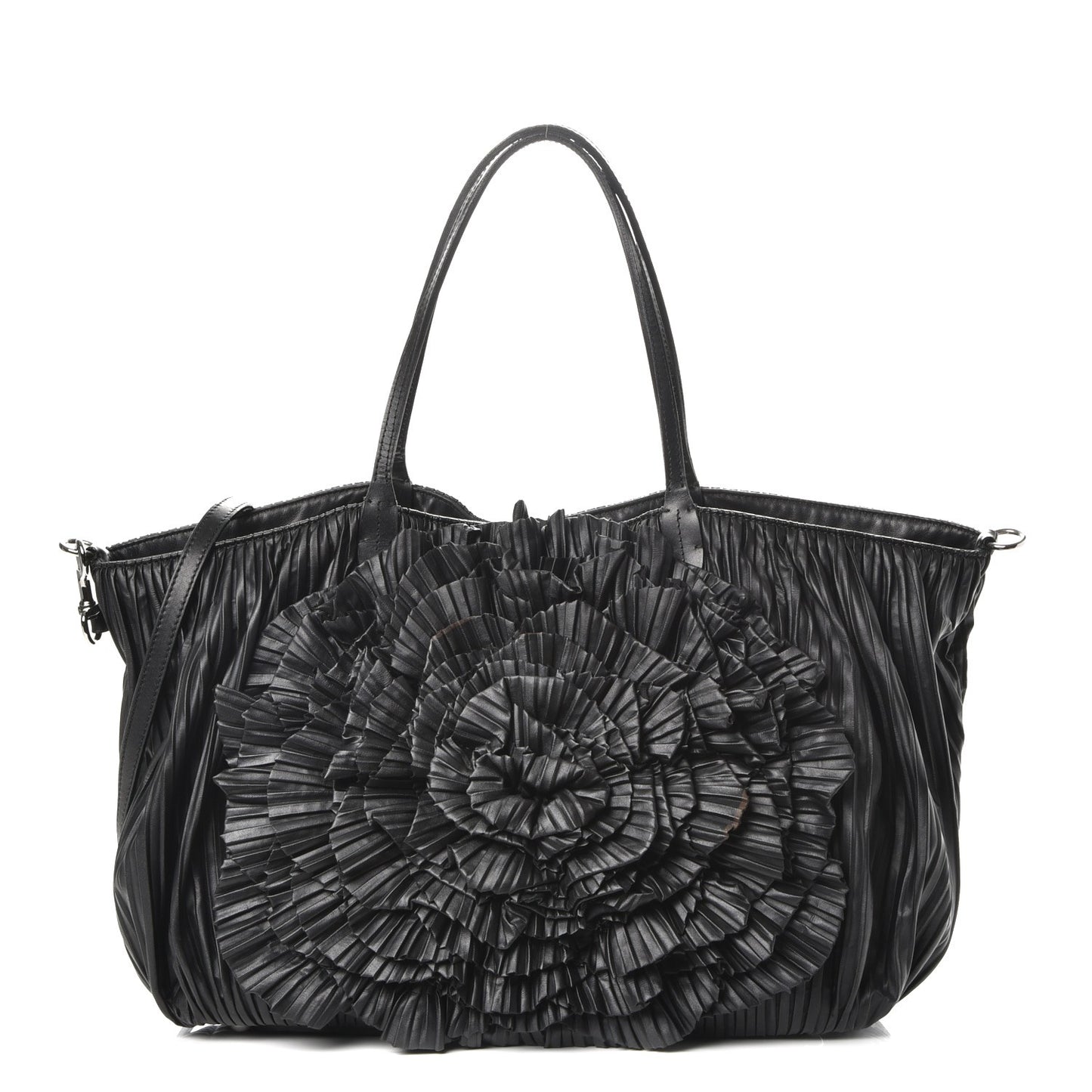 Nappa Pleated Petale Tote Black