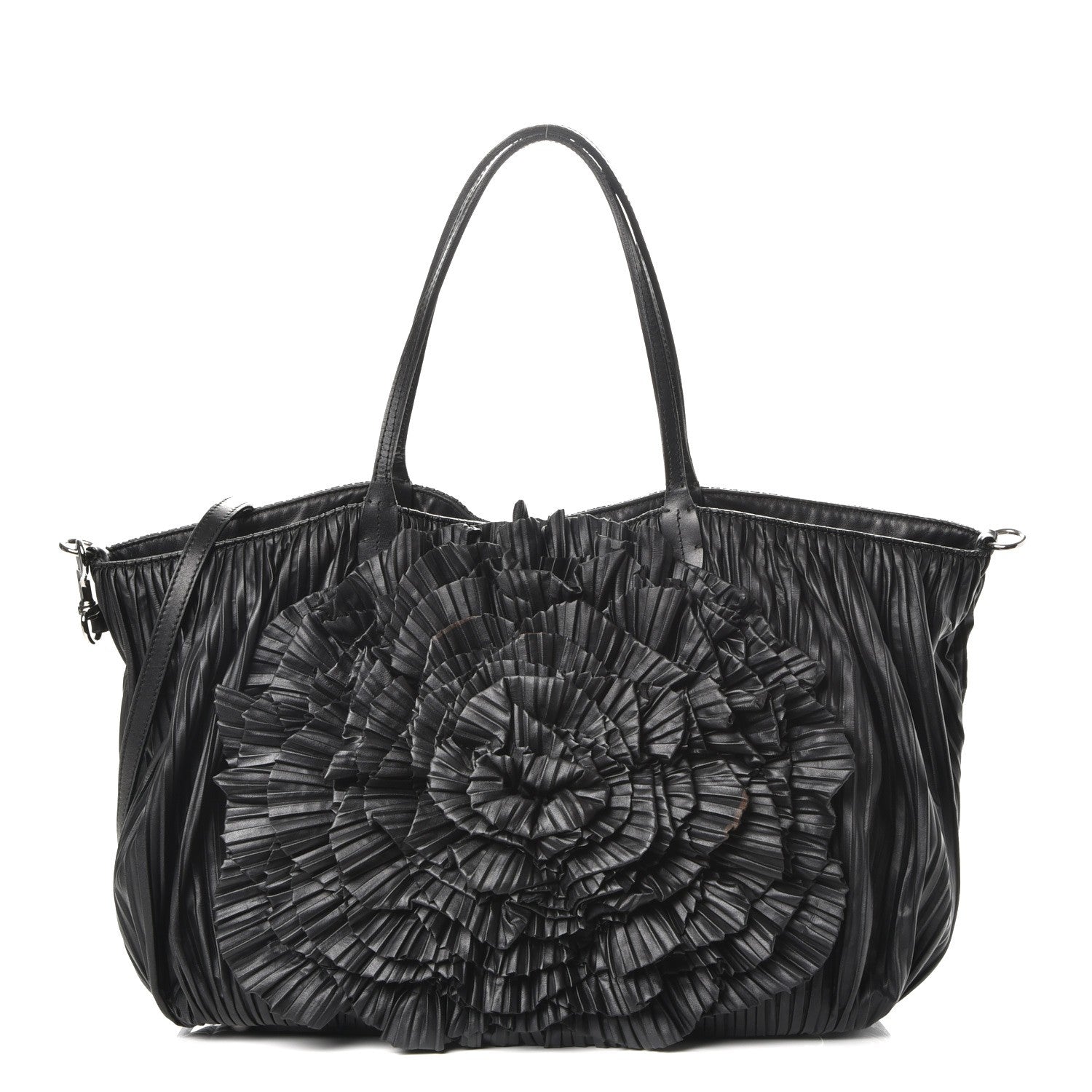 Valentino Garavani Nappa Pleated Petale Tote Black 1 of 8
