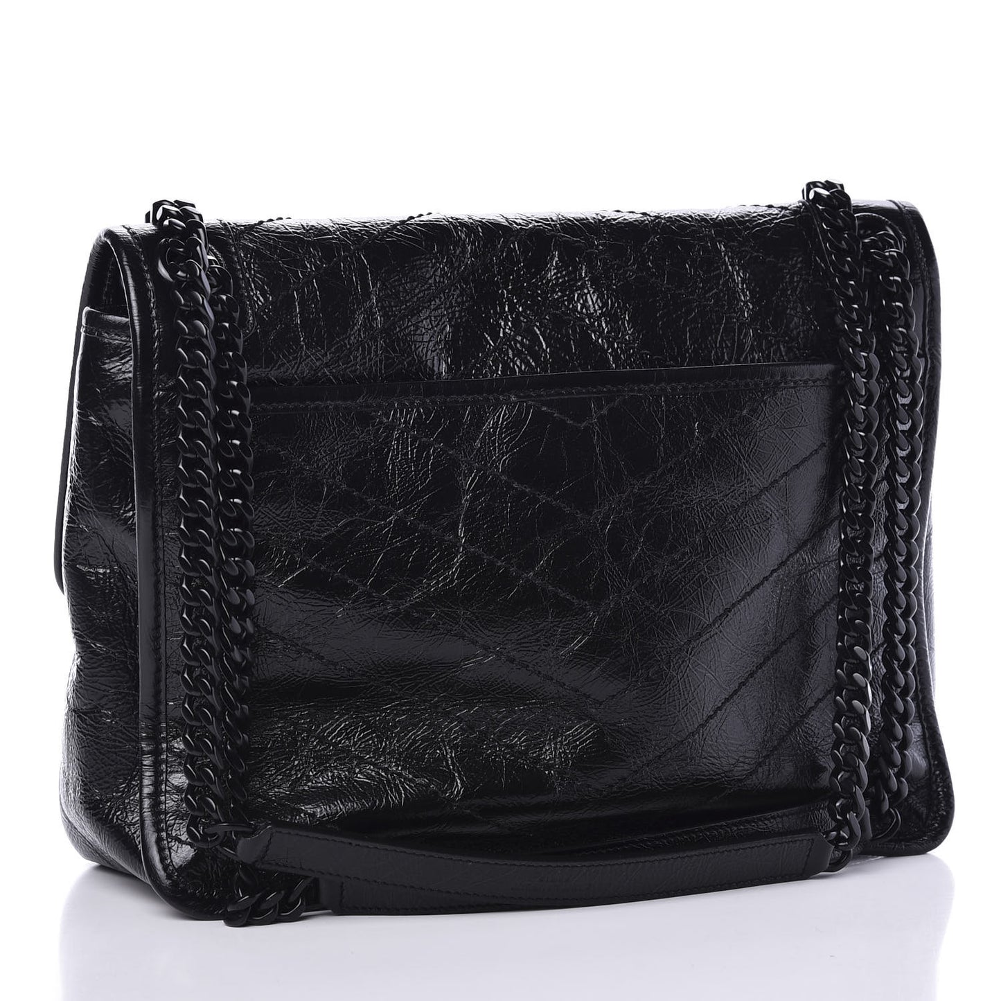Crinkled Calfskin Matelasse Monogram Medium Niki Chain Satchel Black