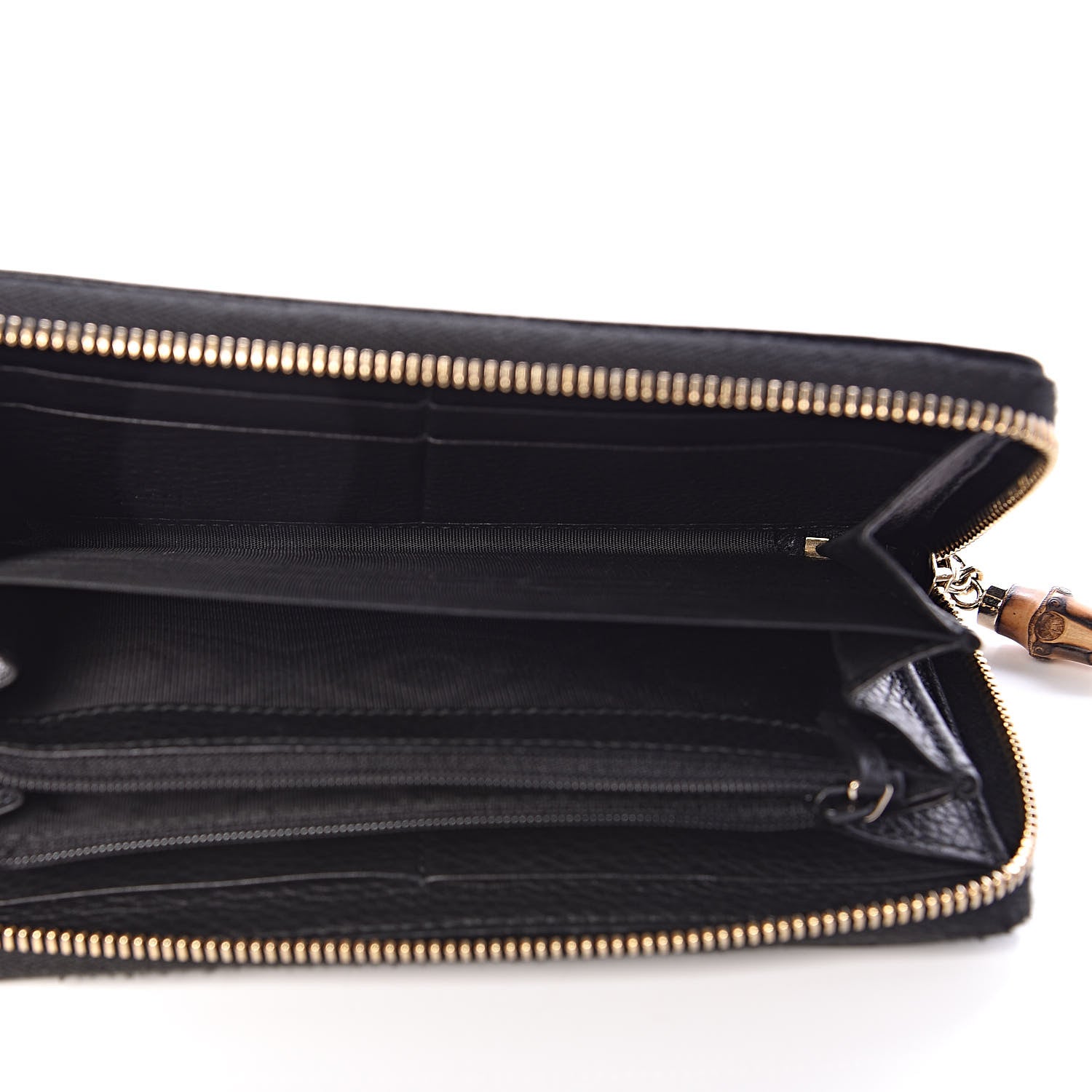 Gucci Pebbled Calfskin Bamboo Tassel Zip Around Wallet Black 5 of 10