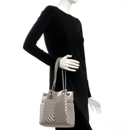 Chanel Iridescent Calfskin Chevron Small Urban Spirit Drawstring Bag Silver 2 of 7