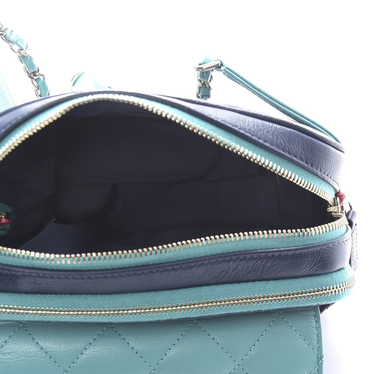 Chanel Goatskin Quilted Tri-Color In & Out Waist Bag Navy Turquoise Pink 5 of 11