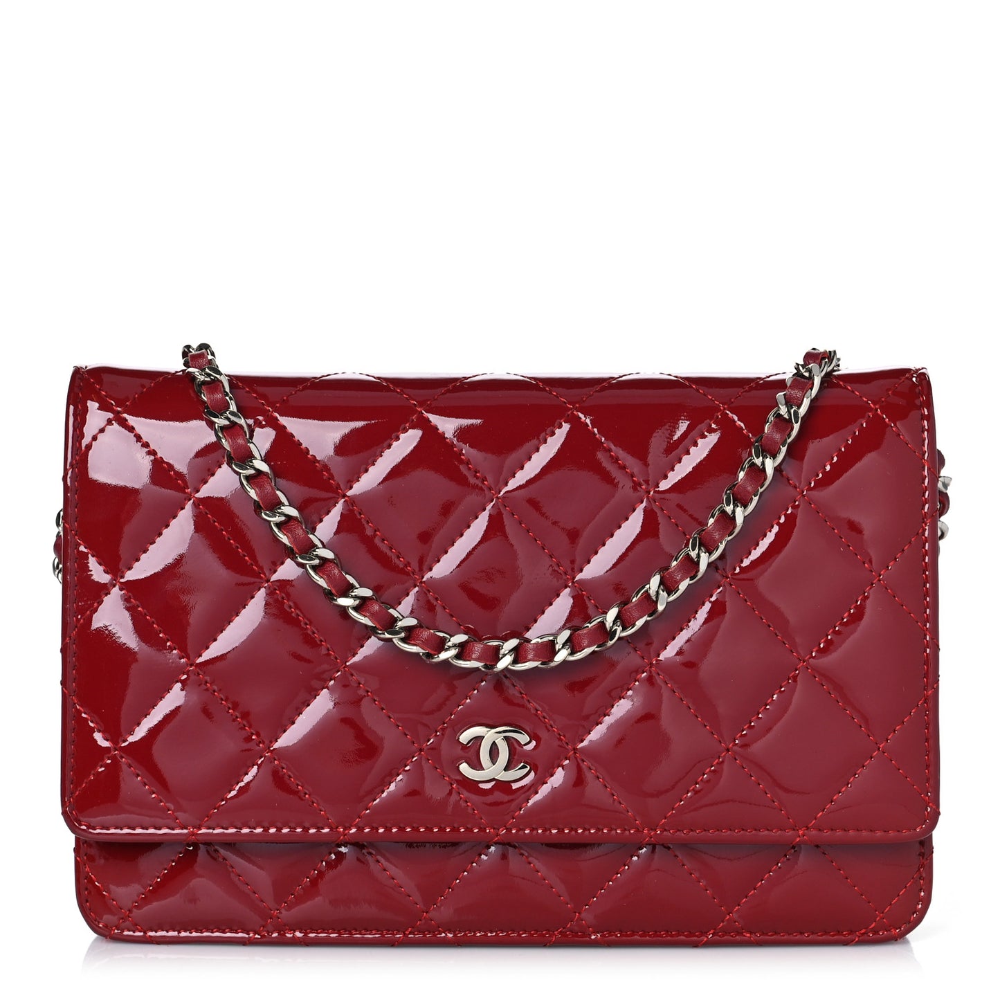Patent Quilted Wallet On Chain WOC Red