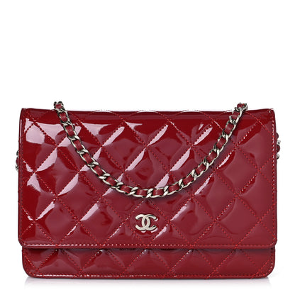 Chanel Patent Quilted Wallet On Chain WOC Red 1 of 12