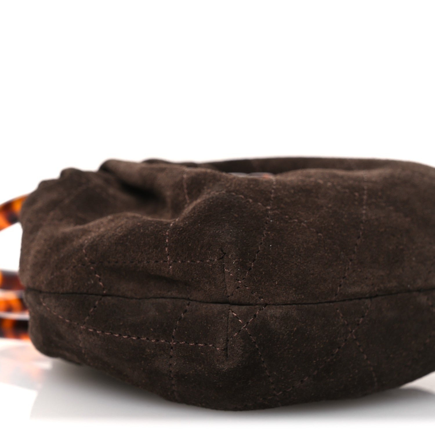 Chanel Suede Calfskin Plexiglass Tortoise Shell Quilted Mini Pouch Brown 9 of 10