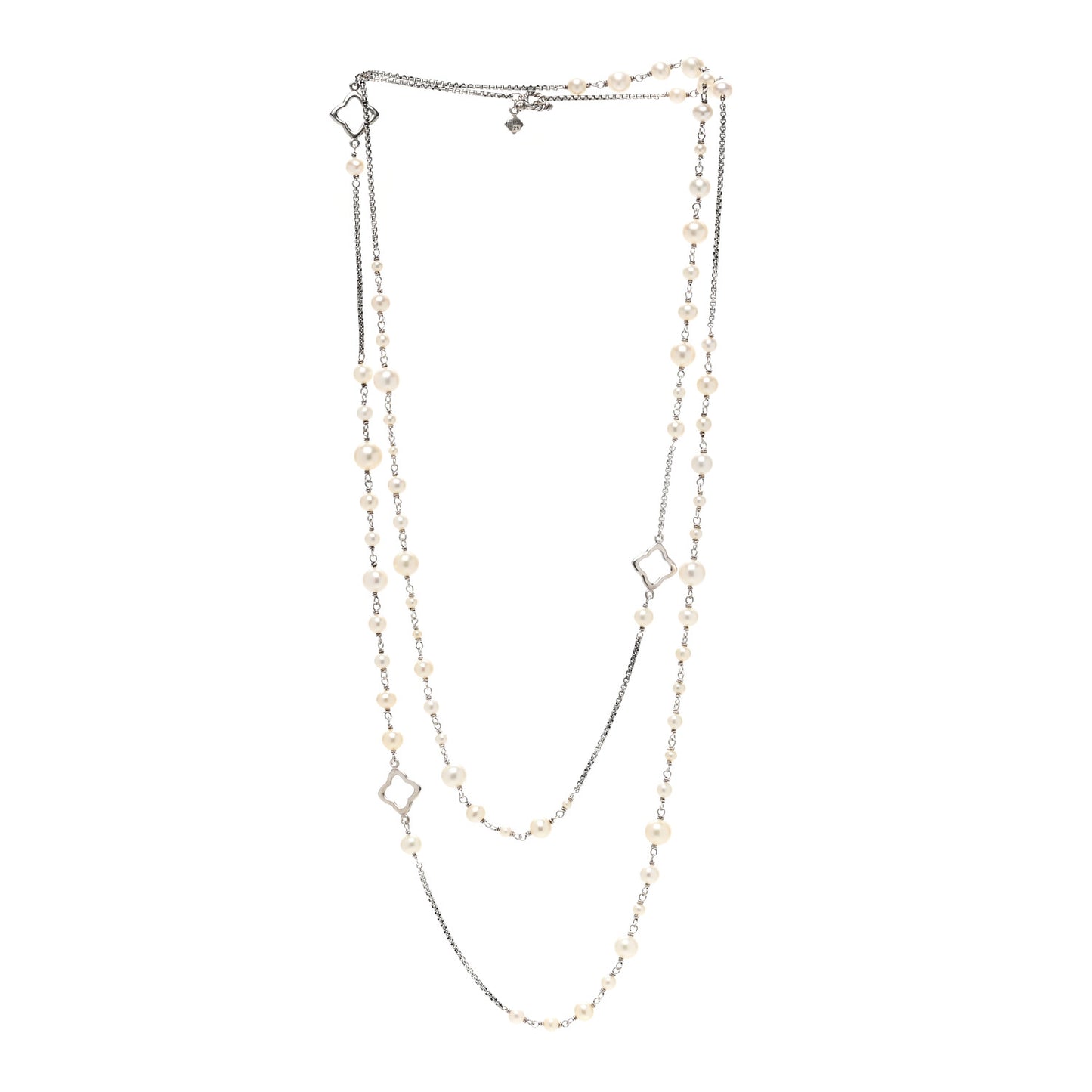 Sterling Silver Pearl Quatrefoil Long Chain Necklace