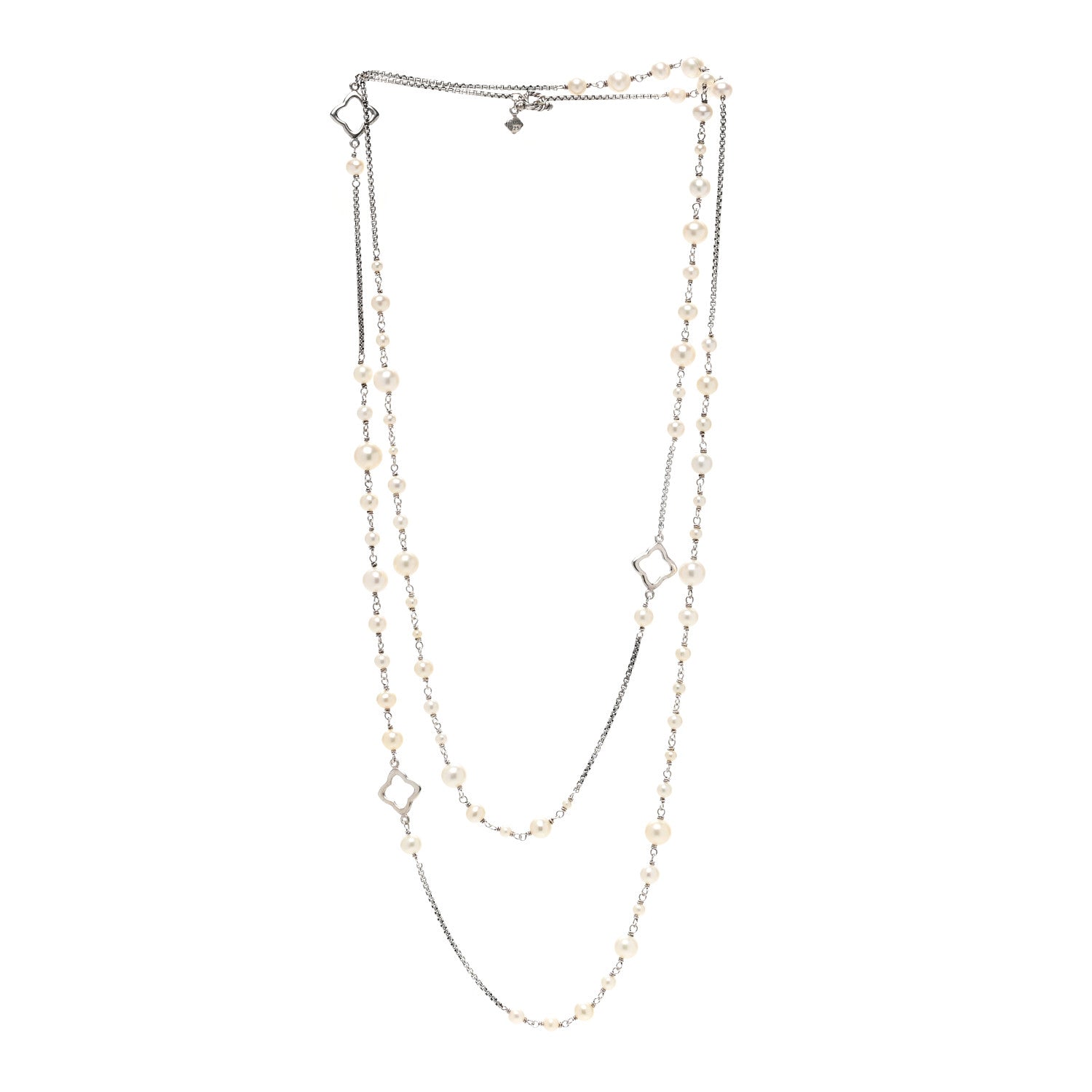 David Yurman Sterling Silver Pearl Quatrefoil Long Chain Necklace 3 of 4