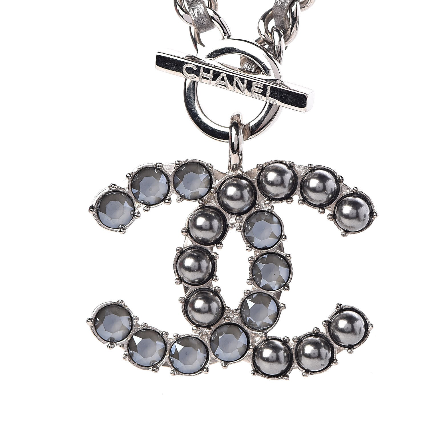 Chanel Crystal Beads Lambskin CC Short Necklace Silver 4 of 6