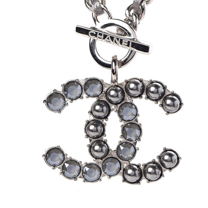 Chanel Crystal Beads Lambskin CC Short Necklace Silver 4 of 6