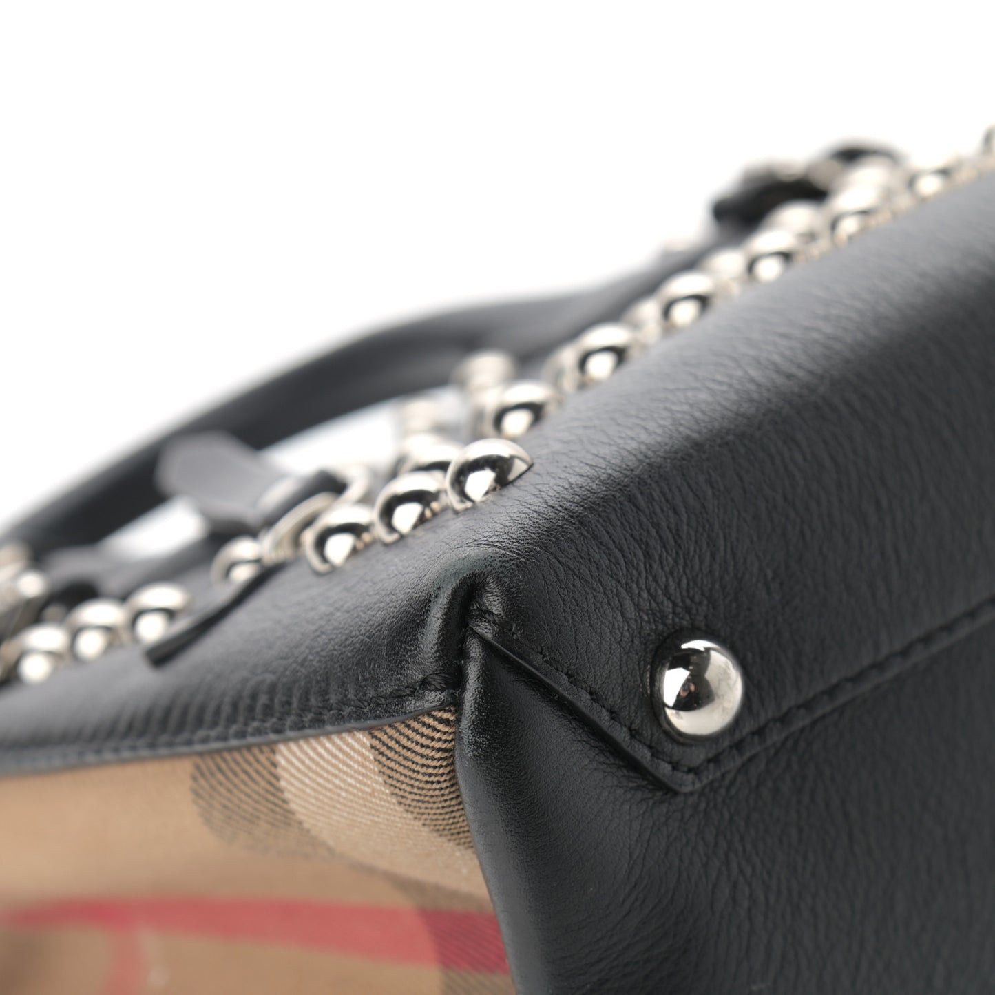 Pebbled Calfskin House Check Studded Baby Banner Tote Black