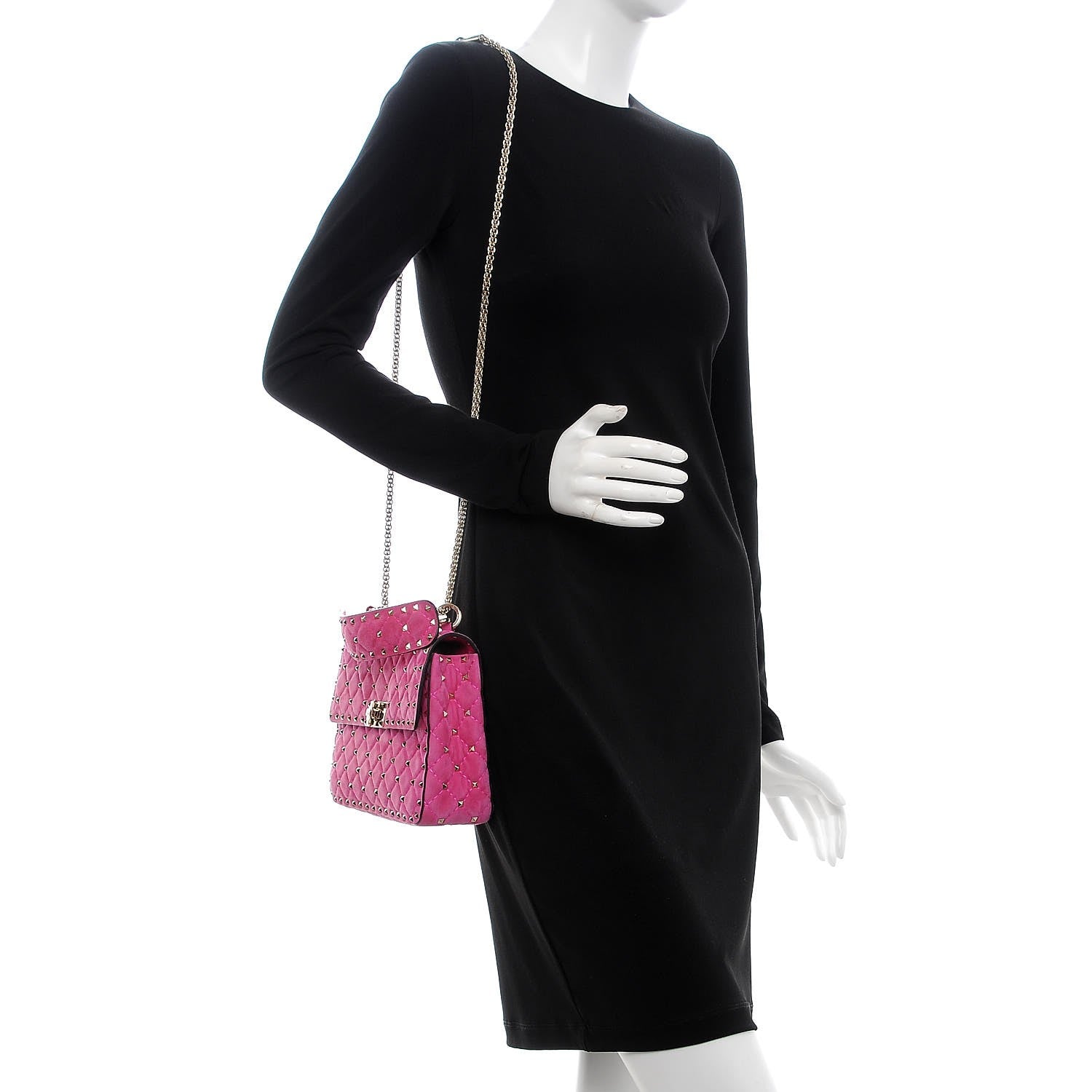 Valentino Garavani Suede Medium Rockstud Spike Shoulder Bag Bright Fuxia 2 of 9