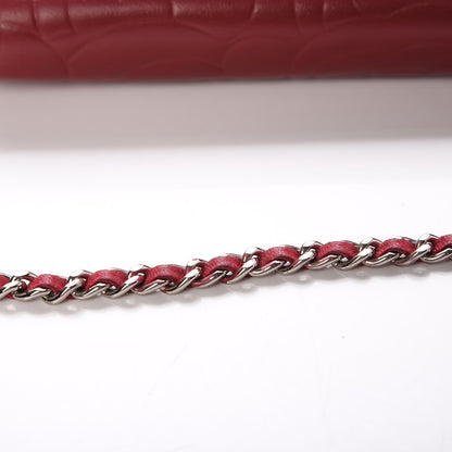 Chanel Lambskin Camellia Embossed Wallet On Chain WOC Red 9 of 14