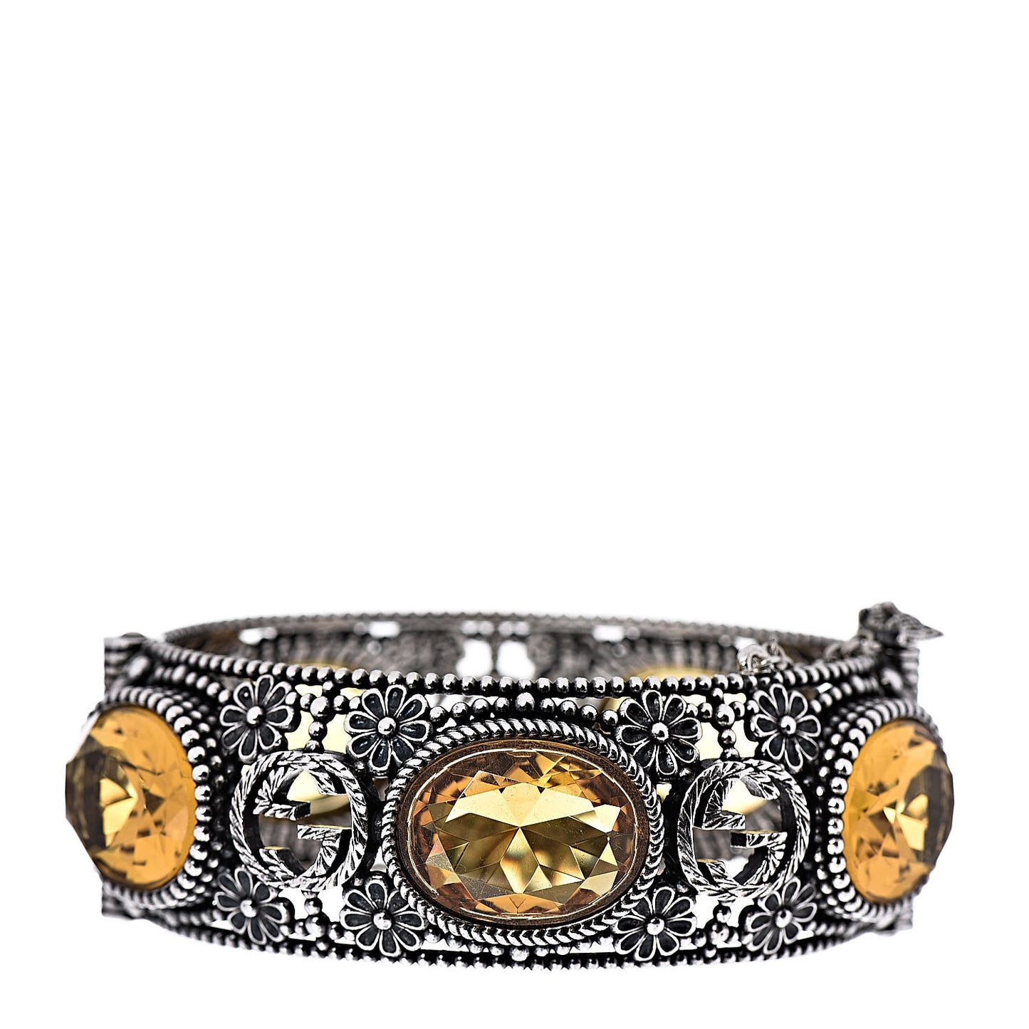 Sterling Silver Crystal Interlocking G Bangle Bracelet Yellow