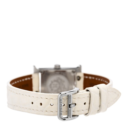 Hermes Stainless Steel Alligator Diamond Bezel Mother of Pearl 17.2mm Heure H Hour Quartz Watch Blanc 3 of 6