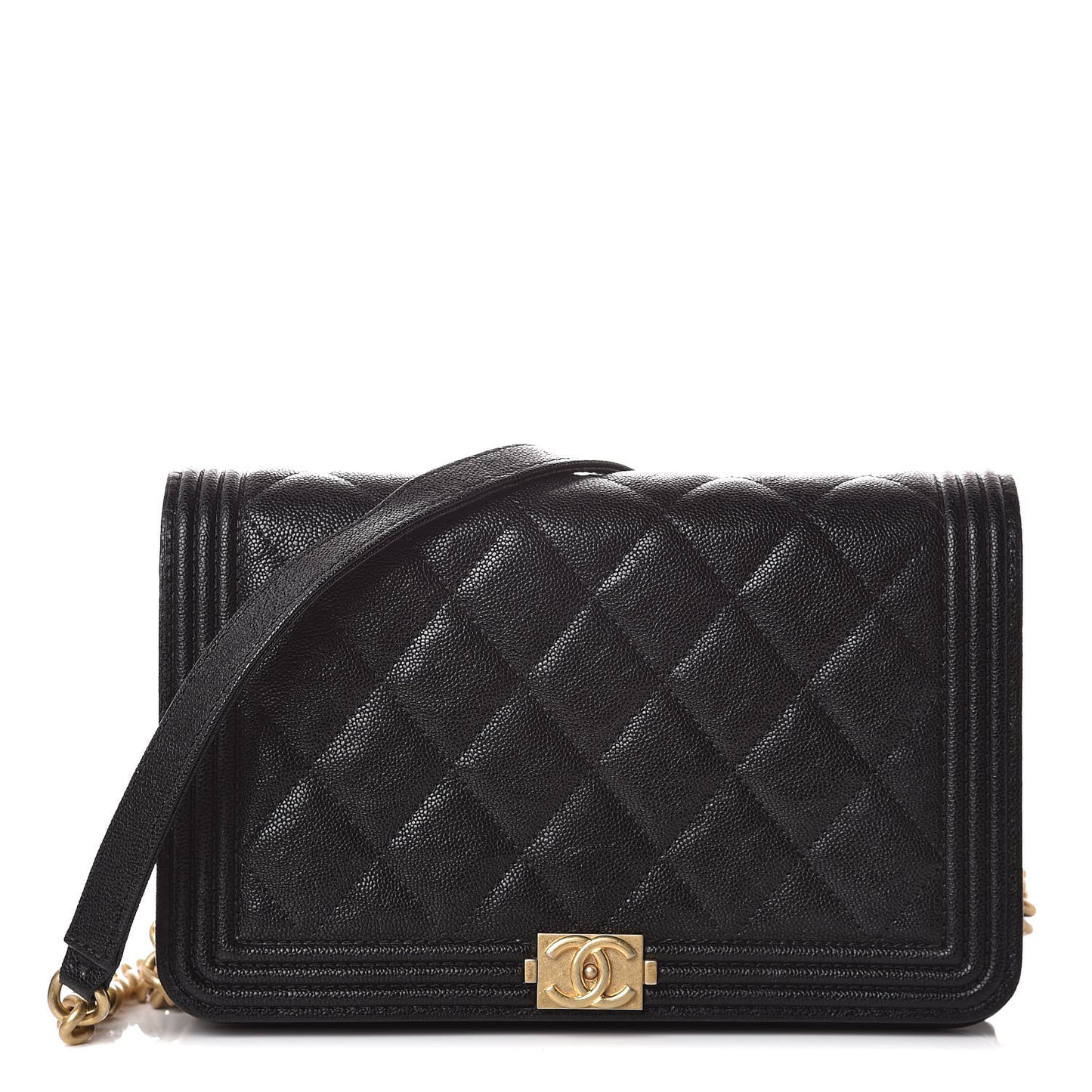 Caviar Quilted Boy Wallet On Chain WOC Black