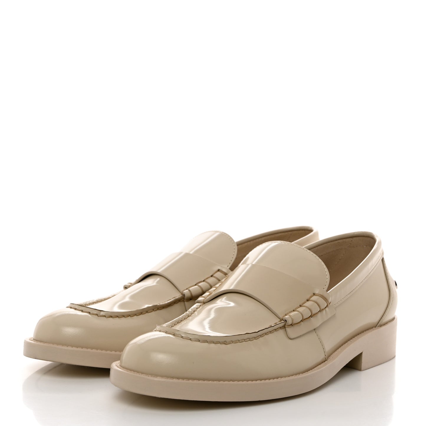 Shiny Calfskin Logo Loafers 37.5 Beige