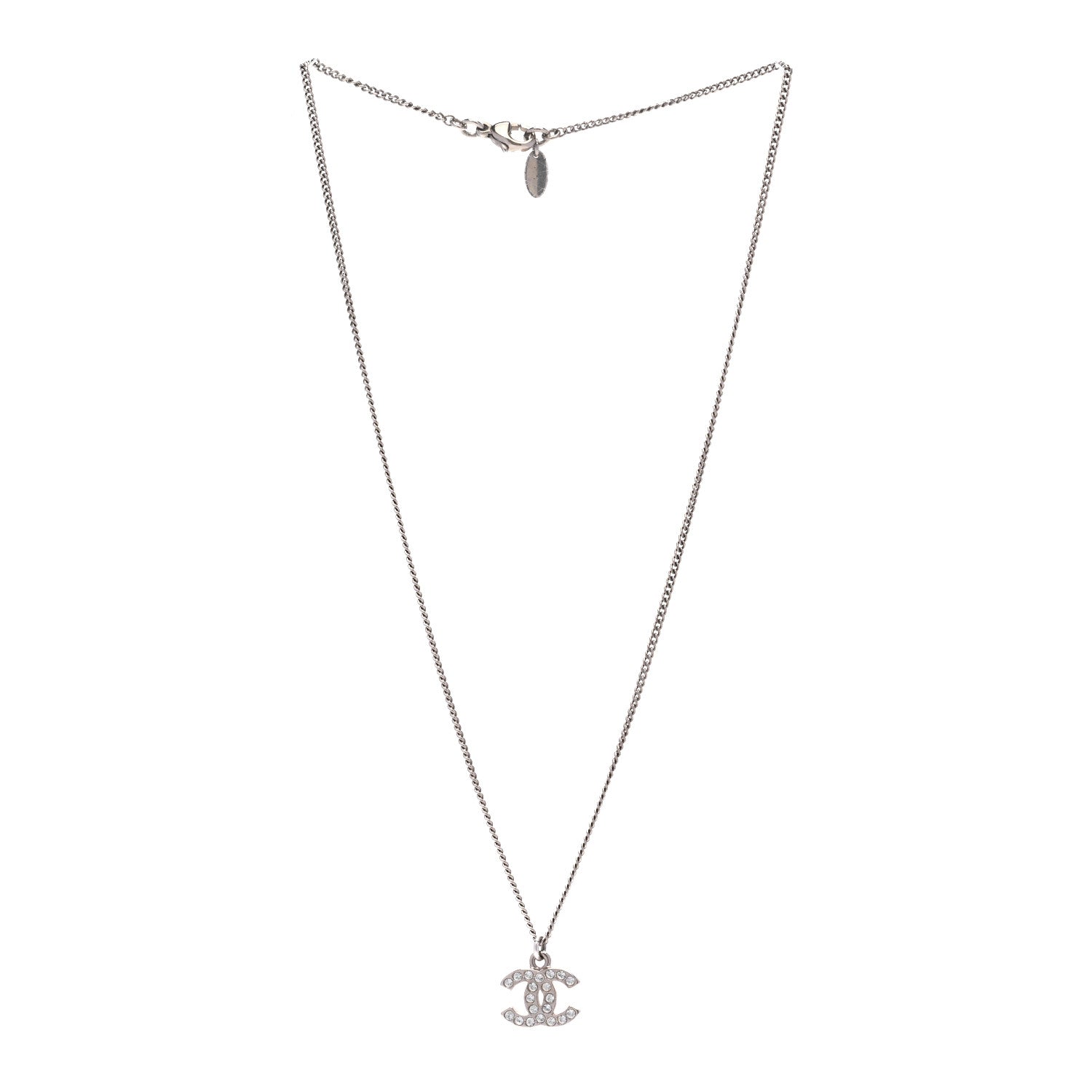 Chanel Crystal Timeless CC Necklace Silver 4 of 6
