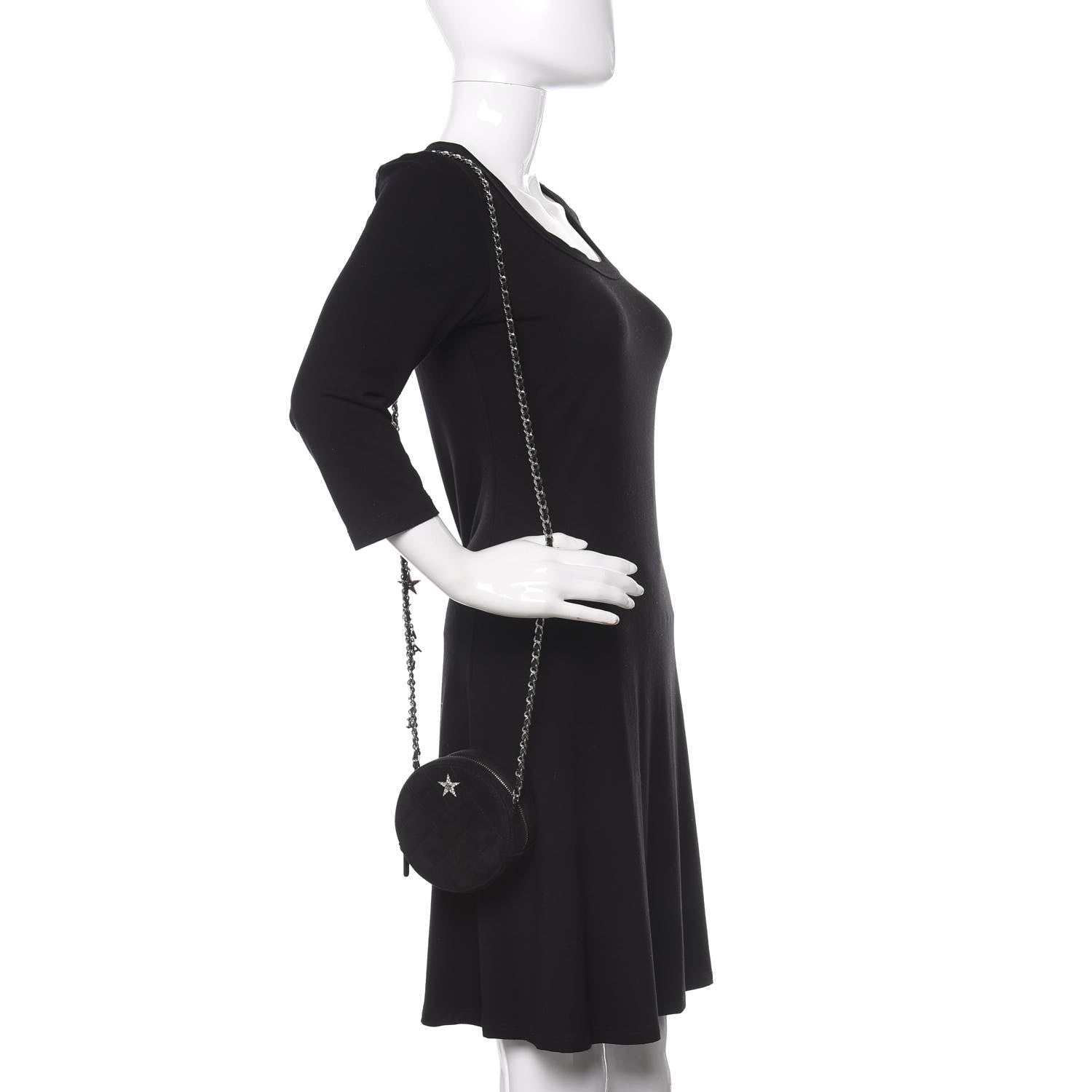 Chanel Suede Quilted Crystal Round Clutch With Logo Chain Black 2 of 12