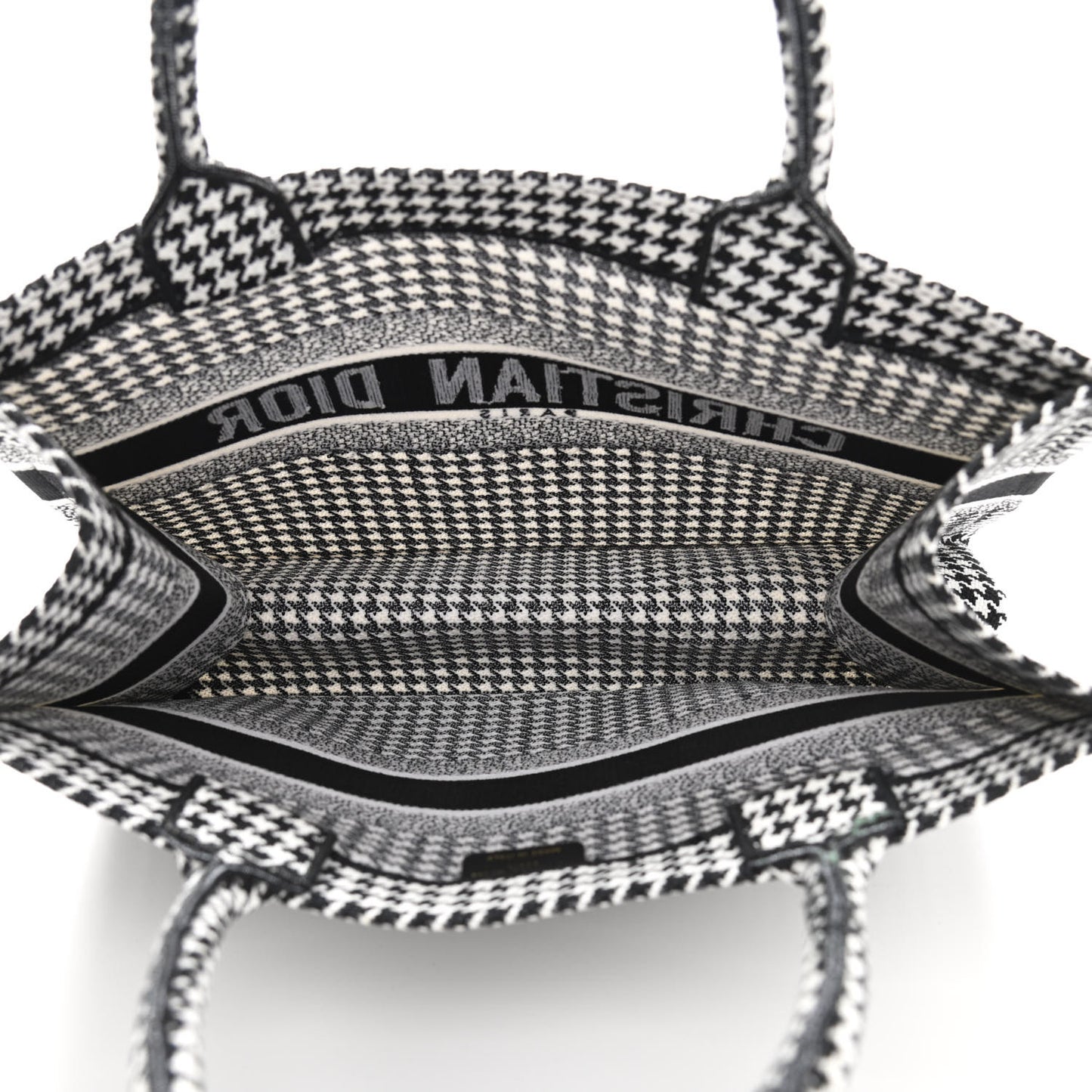 Canvas Houndstooth Embroidered Medium Book Tote Black White