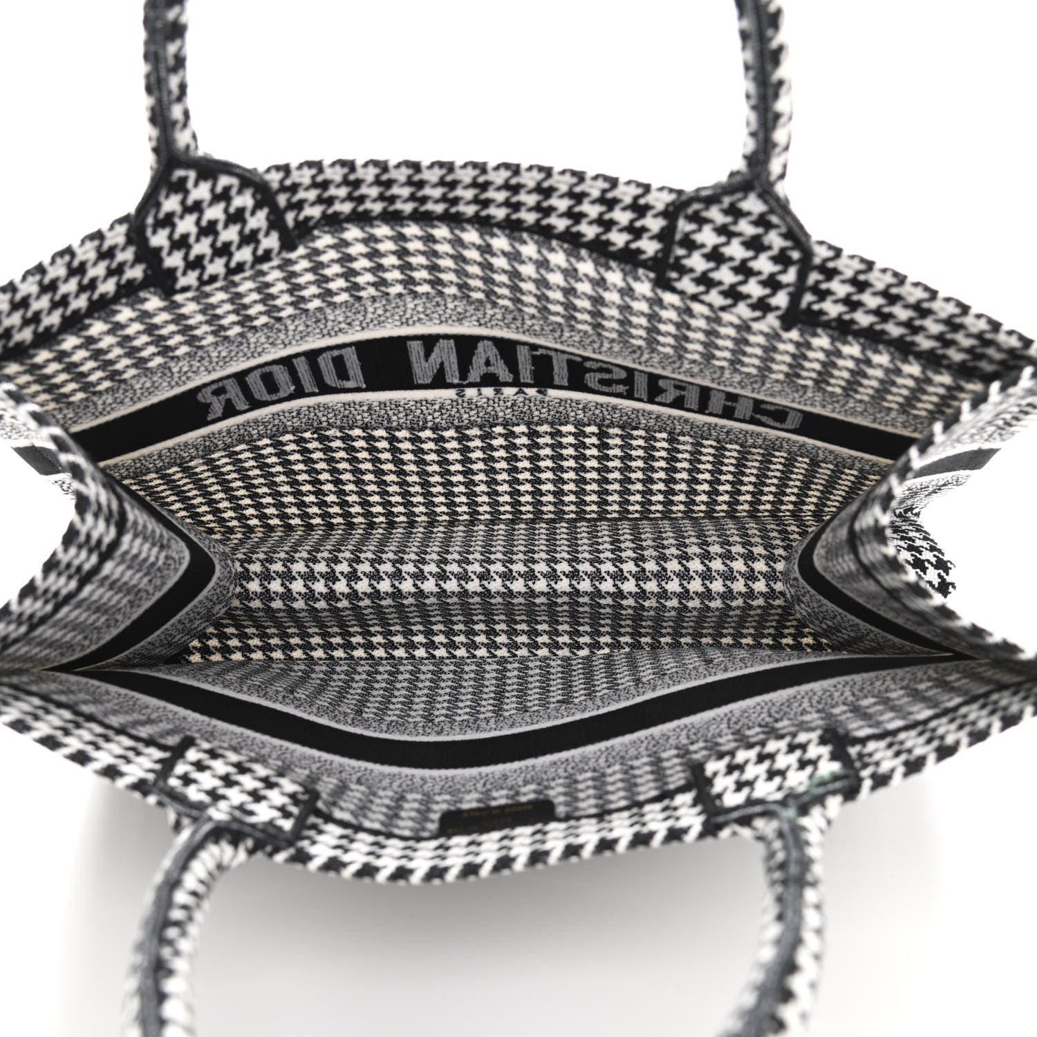 Christian Dior Canvas Houndstooth Embroidered Medium Book Tote Black White 5 of 10