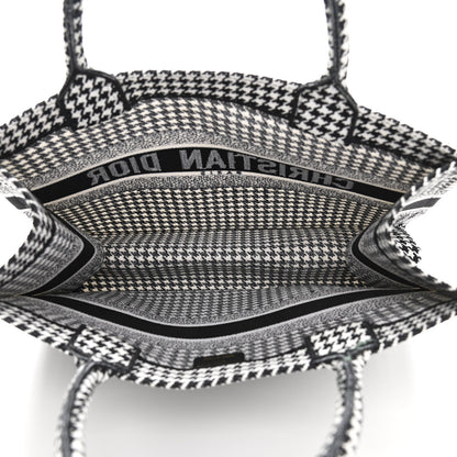 Christian Dior Canvas Houndstooth Embroidered Medium Book Tote Black White 5 of 10