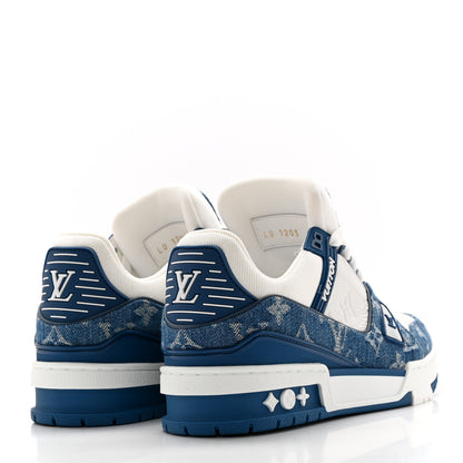 Louis Vuitton Calfskin Embossed Monogram Denim Womens LV Trainer Sneakers 36 Blue 4 of 9