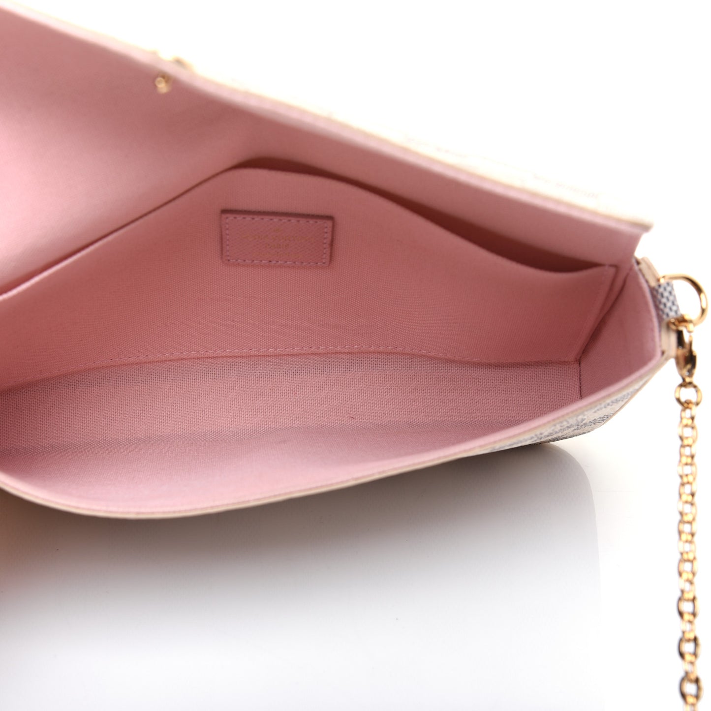 Damier Azur Pochette Felicie Chain Wallet Rose Ballerine