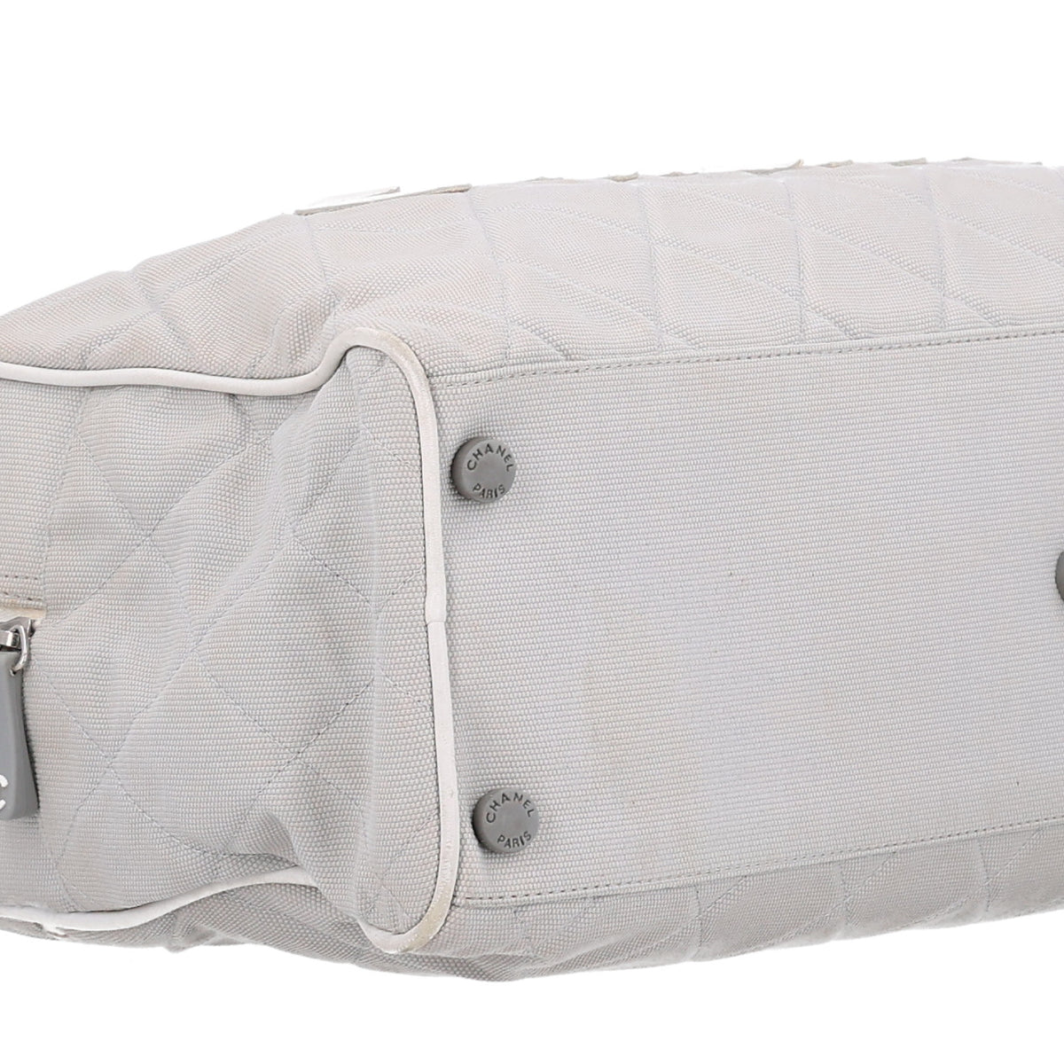 Chanel Canvas Quilted Logo Bowler Bag Grey 9 of 10