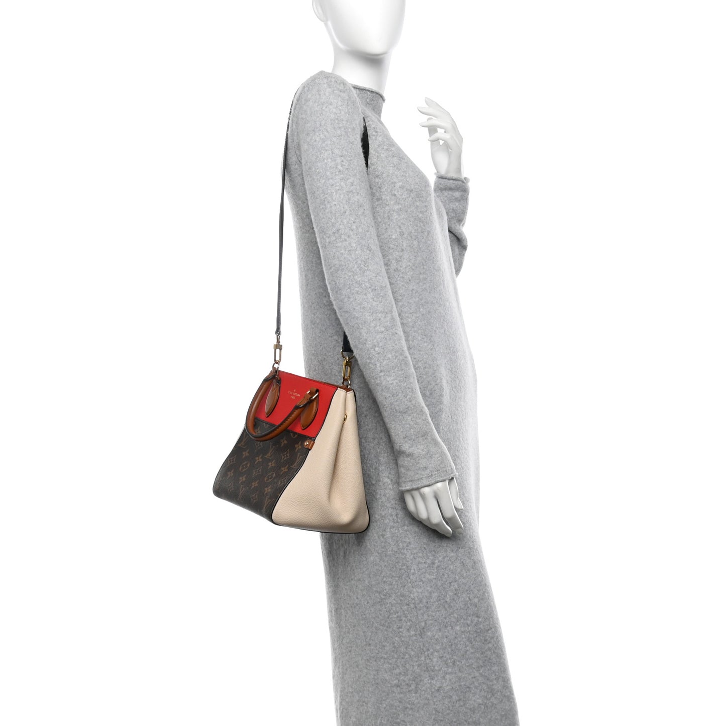Calfskin Monogram Fold Tote PM Cerise Cream Black
