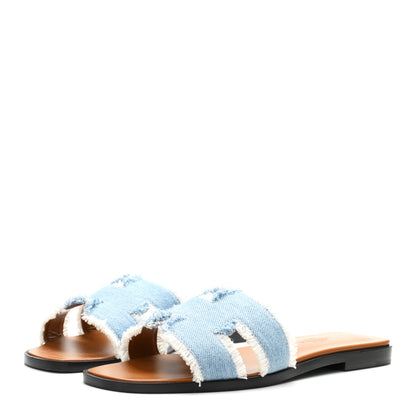 Hermes Denim Oran Fringe Sandals 36 Bleu Clair 4 of 10