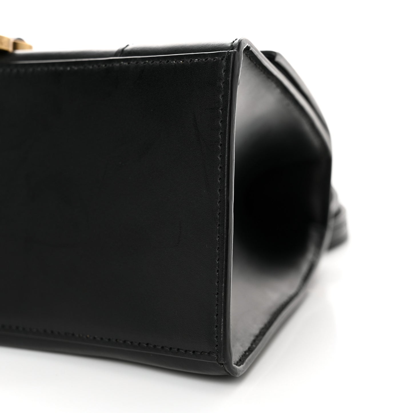 Shiny Box Calfskin Small Hourglass Top Handle Bag Black