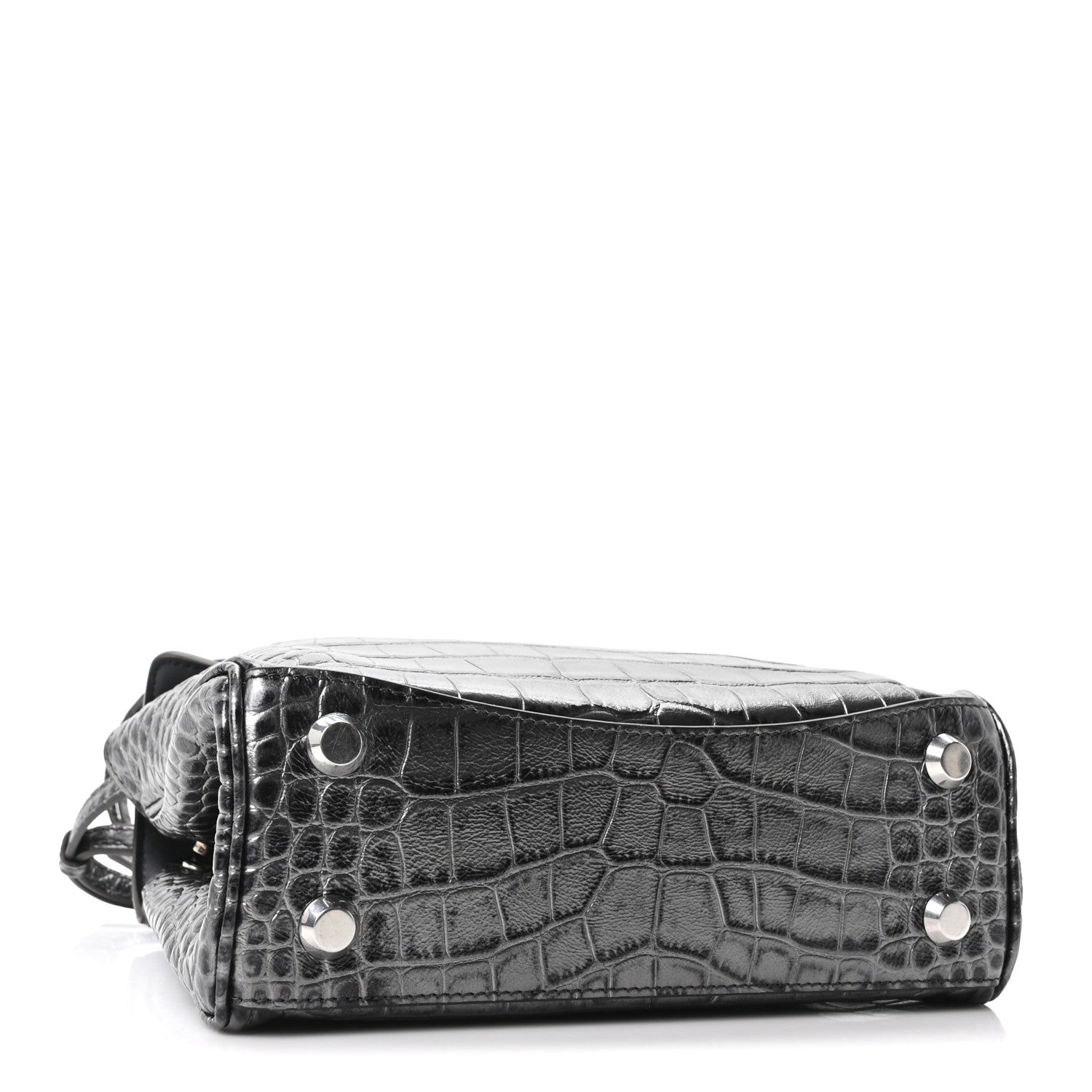 Balenciaga Metallized Calfskin Crocodile Embossed Mini Rodeo Top Handle Handbag Gunmetal 4 of 10