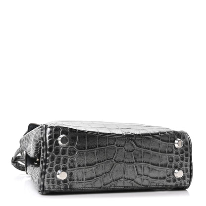 Balenciaga Metallized Calfskin Crocodile Embossed Mini Rodeo Top Handle Handbag Gunmetal 4 of 10