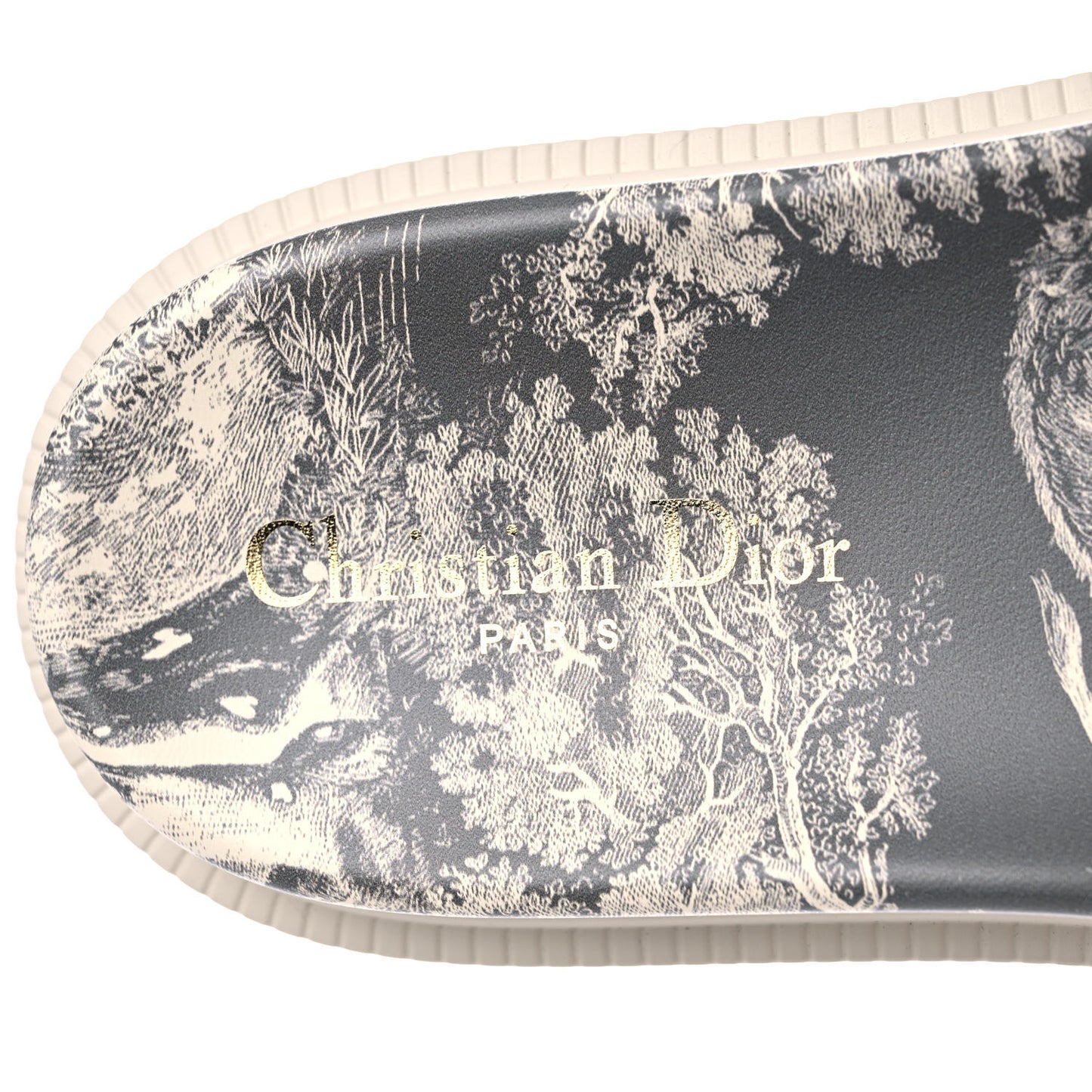 Canvas Toile de Jouy Embroidered Dway 10mm Slide Sandals 39.5 Off White Grey