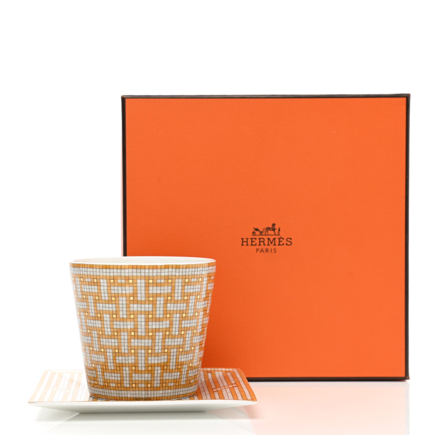 Hermes Porcelain Mosaique Au 24 Porcelain Candle Tumbler Gold 10 of 10